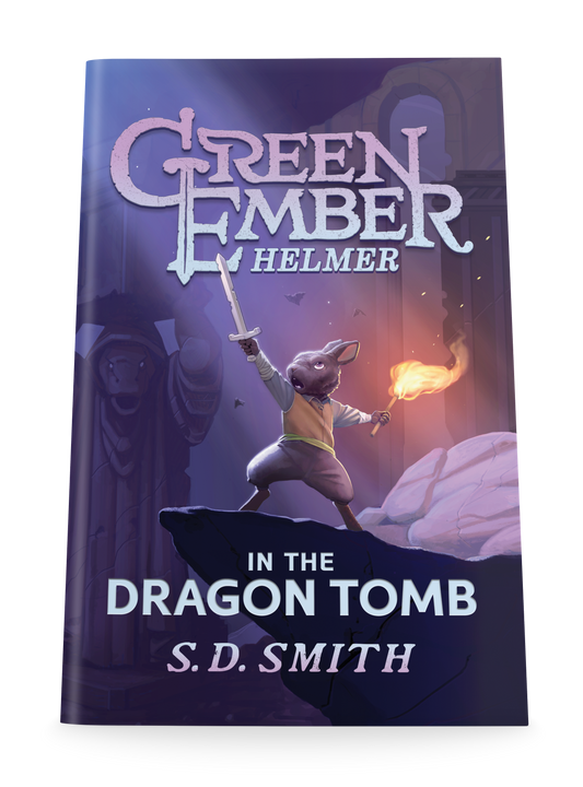 Book cover of 'Green Ember Helmer in the Dragon Tomb' by S.D. Smith with a fantasy scene on a purple background.