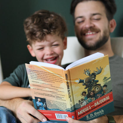 Father Son Reading Mooses with Bazookas